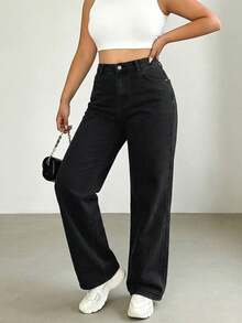 Celana Jeans Denim Hitam Kasual Serbaguna Ukuran Plus untuk Musim Gugur - Hitam - View 5