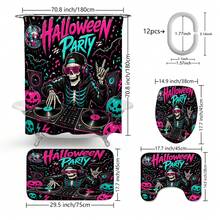 1/4pcs Neon Skull DJ Record Player Pumpkin Pattern Heat-Insulated Home Decor Bathroom Shower Curtain, With 12 Hooks, Suitable For Various Bathroom Scenes, Halloween Music Party Decoration - Skeleton DJ - View 10