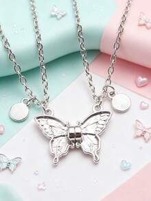 Back To School 2pcs Butterfly Magnetic Pendant Necklace For Girls, Cute Cartoon Colorful Butterfly BFF Necklace, Adjustable Geometric Jewelry Gift, Couple Necklace Accessories - one-size - View 10