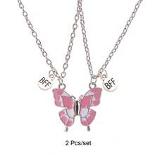 Back To School 2pcs Butterfly Magnetic Pendant Necklace For Girls, Cute Cartoon Colorful Butterfly BFF Necklace, Adjustable Geometric Jewelry Gift, Couple Necklace Accessories - one-size - View 27