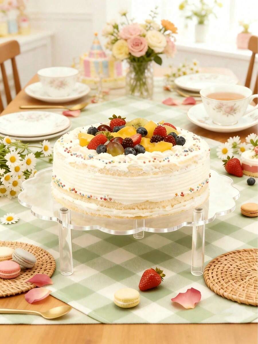 Soporte Redondo para Pastel de Mesa de Postres Decorativo, Estante de Exhibición de Acrílico, Decoración de Cristal Transparente para Cumpleaños y Bodas - Blanco - Ver 1