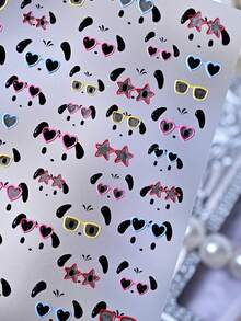 1pc Cute Wearing Heart Fashion Glasses Puppy Nail Stickers,5D Cartoon Laser Glasses With Pentagram Eyeglass Frame Self Adhesive Nail Art Decals, Kawaii Summer Lovely Nail Decor For Daily Manicure - Multicolor - View 10