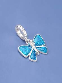 1pc Sweet Girl Colorful Oil Drop Butterfly Pendant Silver Jewelry Beaded Hollow Celtic Knot Rhinestone Glitter Gradient Blue Pink Butterfly Charm Handmade DIY Bracelet Loose Beads Romantic Gift For Girlfriend Best Friend Birthday Anniversary - Multicolor - View 7