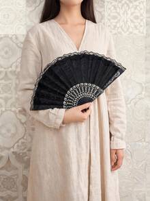 Cirelle Two-Layer Lace Princess Fan, A Modern Foldable Hand Fan, Suitable For Home Use. - Multicolor - View 2