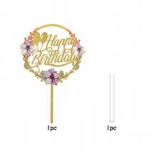 3 Stücke/1 Stück Gold Acryl Material Geburtstagskuchen Topper mit Blumenkranz und Blumen, geeignet für elegante Geburtstagsparty, Brautparty und Desserttisch Dekoration - Verschiedenfarbig - Übersicht 17