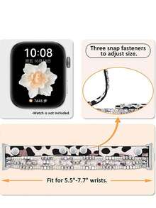 1件可調節珠飾+皮革手錶錶帶，相容於 Smart Watch Fit 1/Fit 2/Fit 3/Fit 4/4 Pro 手環，適用於 4.7 至 6.3 吋手腕 - 淺豹紋 - 查看 3