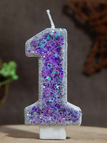 1 pezzo Candela numero 0-9 con pentagramma glitterato viola, stile principessa, stile girly, fatta a mano fai-da-te, decorazione per torta di compleanno per bambini - Lilla Viola - Visualizzare 15