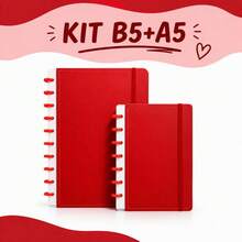 Caderno Agenda Inteligente Anotação Disco Removíveis A6 com Elástico 80 Folhas - kit b5+a5 vermelho - Visão 1