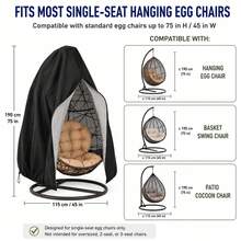 1pc/Set Outdoor Egg Chair Cover, Single Hanging Chair Cover With Zipper And Drawstring, 6 Colors Available, Patio Swing Chair Cover, Suitable For Garden, Backyard, Porch - Multiple Styles - View 2
