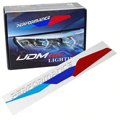 Iconic 3-Color Stripe W/White Lettering Vinyl Sticker Compatible With BMW Hood Corner, Front Road Illuminating Light Eyebrow