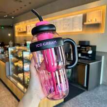 1pc Large Capacity Straw Ice Cup (Lucky Cat Design), 1200ml Sports Water Bottle, Summer Plastic Cup, Bubble Tea Cup, Large Capacity Cute Big Belly Straw Ice Cup, Outdoor Travel Water Bottle - Multicolor - View 15