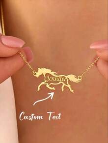 1Pc Custom Galloping Horse Name Necklace For Men Women Stainless Steel Animal Tag Pendant Necklace Personalized Jewelry Gift - Multicolor 6 - View 1