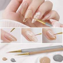 LIMEGIRL 5pcs Ice Transparent Series Fine Line Nail Art Brush Set, Professional Detail Painting & Liner Brushes, Suitable For UV Gel Nail Polish, Grey Handle, For Nail Salon And Home Use - Light Grey - View 2