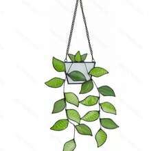 1pc Green Plant Window Catcher, Colorful Glass Window Hanging Decor, Handmade Faux Plant Colorful Glass Panel Catcher, Suitable For Plant Lovers, Unique Home Indoor/Outdoor Decoration - Green Leaves - View 2