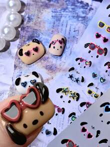 1pc Cute Wearing Heart Fashion Glasses Puppy Nail Stickers,5D Cartoon Laser Glasses With Pentagram Eyeglass Frame Self Adhesive Nail Art Decals, Kawaii Summer Lovely Nail Decor For Daily Manicure - Multicolor - View 1