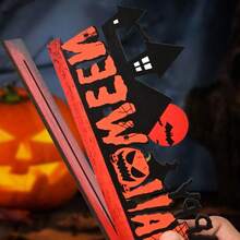 1 pieza/3 piezas Letreros de madera con temática de Halloween, Decoración de escritorio con letras Feliz Halloween & Truco o , Patrón de calabaza, murciélago, castillo, luna y bruja, Decoraciones de Halloween, Decoración de fiesta, Decoración del hogar, Regalo de Halloween, Regalo festivo, Decoración de habitación - Víspera de Todos los Santos - Ver 6