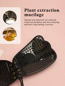 Wing-Shaped Invisible Bra, Wire-Free Drawstring Silicone Adhesive Breast Pads, 2-Piece Set - Black - View 2