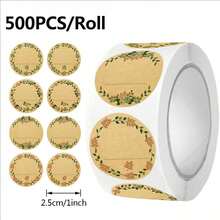 500pcs Per Roll 2in/5cm Kraft Paper Stickers, Round Wreath Pattern Stickers, Can Labels, Food Storage Labels, Gift Bag Sealing Stickers - Flower Label - View 8