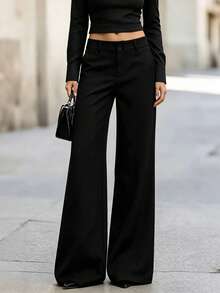 1pc Women's Fashion Commute Woven Fabric Casual Flare Leg Suit Pants Office Daily Work Black Trousers Spring Autumn - Black - View 6