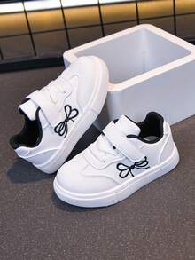 Children's Simple Embroidered Bow Knot Shoes, Versatile Hook And Loop Infant Toddler White Sneakers - White - View 6