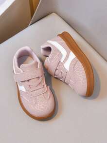 Girls' Versatile Colorblock Canvas Shoes, Lightweight Rubber Sole Hook And Loop Casual Sneakers - Pink - View 4