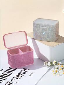 Shiny Rhinestone Nail Art Storage Box, Luxury Divided Compartment Organizer With Lid, Suitable For Nail Decorations, Gems, Jewelry And Beauty Accessories, Sparkling Vanity Desktop Storage - Multicolor - View 4