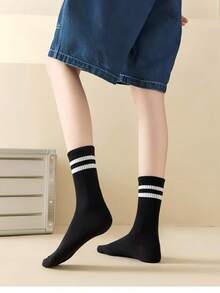 12/6/3 Pairs Unisex Striped Print Casual Crew Socks, Suitable For Daily Wear, Autumn Style - Multicolor - View 2