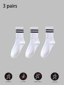 12/6/3 Pairs Unisex Striped Print Casual Crew Socks, Suitable For Daily Wear, Autumn Style - Multicolor - View 8