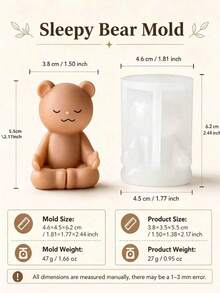 3D坐姿熊矽膠模具，適用於香氛蠟燭、石膏與環氧樹脂手工藝，細緻坐姿熊長方形動物模具，DIY蠟燭製作，蠟/樹脂桌面裝飾，居家與派對裝飾 - 禪定小熊模具 - 查看 2