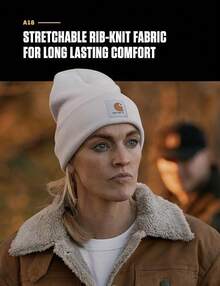 Carhartt Unisex Solid Ribbed Cuffed Knit Beanie Patch Label Warm Winter Streetwear Skull Hat - Navy Blue - View 4