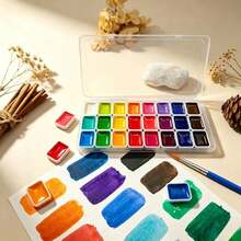 Juego de acuarelas, 24 colores, pinturas de acuarela sólidas, adecuadas para pintura de caligrafía, arte de uñas, manualidades DIY - Multicolor - Ver 2