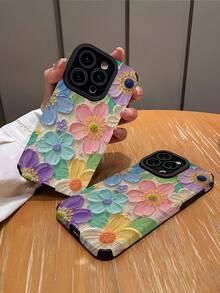 1件花卉圖案柔軟手機殼，兼容 Apple 及多款機型 - 彩色 - 查看 2