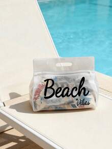 透明防水洗漱包，白色「Beach」字母與棕櫚樹 Logo，可收納洗髮精、乳液、化妝品等，時尚實用，適合旅行、通勤、學生與美妝愛好者，可用於旅行、健身、返校 - 彩色 - 查看 11