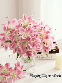 12/1 pezzo Fiore di giglio artificiale rosa chiaro, fiore finto in plastica da 34 cm, profumo decorativo per la casa, regalo fai-da-te per sposa, forniture per feste di compleanno, decorazione da tavolo, decorazione da giardino, profumo decorativo per matrimonio, profumo da mano, fiore artificiale - Rosa Baby - Visualizzare 2