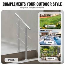 Handrails For Outdoor Steps, 31.5in Length 2 Crossbars Stair Hand Rail Kit, Transitional Stainless Steel Railings W/ Installation Kit, Double-Column Staircase Handrails For Seniors,Porch & Deck - 80cm - View 6