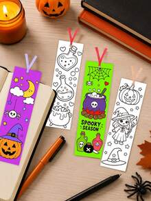 48pcs Halloween Party Favors DIY Coloring Bookmarks, Colorable Blank Bookmarks With Cute Witch, Ghost Pumpkin, Black Cat Patterns, Suitable For Coloring, Halloween Gifts, Halloween Party Favors, "Trick Or Treat" Decorations, Halloween Table Decor, Halloween Party Gifts, Halloween Decoration Cards, Halloween Gift Packaging Labels, Halloween Party Supplies, Christmas Gifts, New Year Decorations, Back To School, Student Gifts - Halloween Pumpkin - View 6