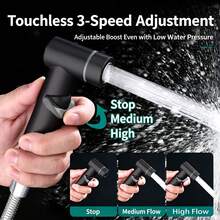 Gun Black Pressurized Handheld Bidet Sprayer With Fixed Bracket, Pressurized Water Flow, Matching Fixed Bracket For Convenient Storage, Flexible Water Flow Control, Easy Installation, Multi-Scenario Use For Toilet Cleaning, Feminine Wash, Floor Rinsing, Pet Bathing Px - Black - View 3