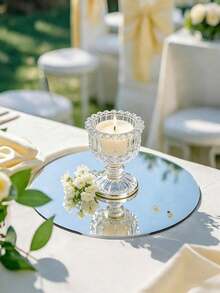 6pcs 12 Inch Round Mirror Tray Decor, Flat Round Mirror Centerpiece Decorative Tray, Wedding Party Table Decor Mirror Plate, Mirror Candle Holder Tray, Suitable For Tabletop Vase Display Decoration - Multiple Styles - View 3