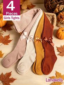 4/1pc Girl's/Girls' Autumn/Winter Snug Fit Leggings, Retro Maillard Color Palette Sweet & Cute Girls' Tights, Suitable For Daily Wear - Multicolor - View 14