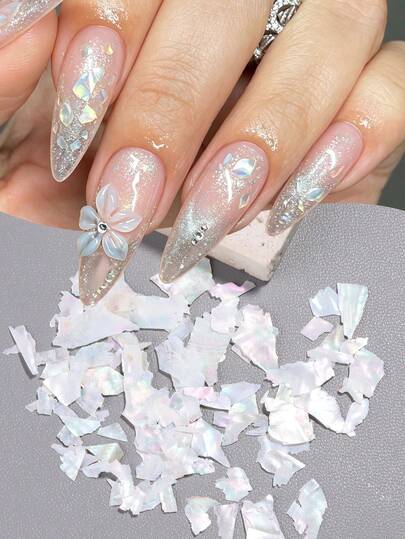 Holographic Abalone Shell Glitter Assorted Irregular Pearl Fragments With Warm Nude Tones, Perfect For Minimalist Transparent, Nude & Luxury Marble Manicure, DIY Nail Art Supplies For Beginners & Professionals, Nail Art Accessories