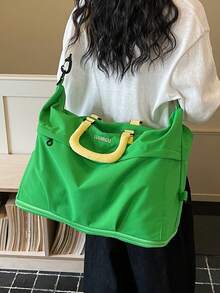 Korean Style Casual Large Capacity Colorblock Dopamine Water-Resistant Minimalist Durable Travel Bag With Luggage Strap Sleeve, Adjustable Wide Long Shoulder Strap, Expandable, Business Trip Short Trip Bag, One Shoulder Crossbody Gym Yoga Bag, Student Dorm Shopping Grocery Mommy Maternity Storage Bag, Fresh Sweet Feminine Versatile Portable Women's Travel Bag - Multicolor - View 8