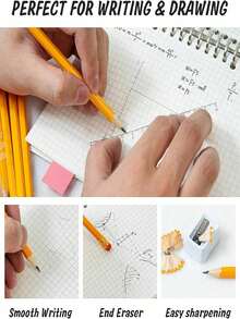 50Pcs Random Color Wooden Pencils With Erasers, HB Pencils For Students, Writing, Drawing, Office Supplies, Stationery, Back To School, Graduation Season - Multiple Styles - View 2