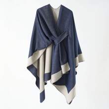 1 pieza Poncho-capa de hombre con estampado de rayas, reversible de unicolor, bufanda cálida, estilo de viaje europeo y americano - Multicolor - Ver 2