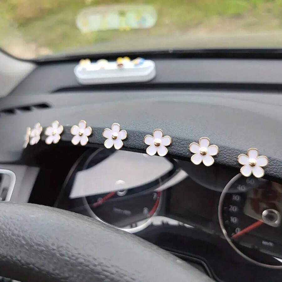 8pcs Car Interior Decor Metal Flower Rearview Mirror Console Accessories Small Flower Car Interior Rearview Mirror Center Console Panel Decoration Car Accessories Car Accessories Duck Car Rearview Mirror Hanging Accessories - A - View 1