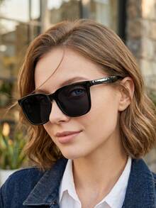 1 Pair Square Minimalist Fashion Glasses, Fashionable Versatile Colorful Coated Lens Large Frame Square Fashion Glasses - Multicolor - View 3