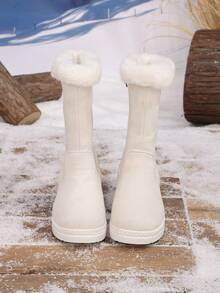1 Pair Autumn/Winter New Thermal Lined Thick Suede Soft Wedge Heel Side Zipper Mid-Calf Boots For Girls - Beige - View 2