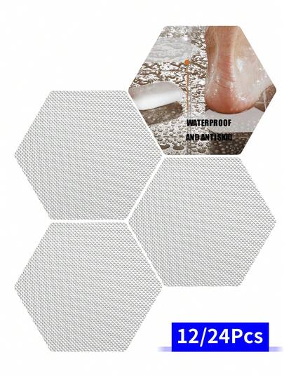 Non-Slip Bathtub And Shower Floor Stickers - 12/24pcs Original Transparent Hexagonal Anti-Slip Bathtub Stickers, Micro Pyramid Grip, Easy To Apply