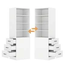 =N880P3183334W 180cmhohes, Extra Narrow Bookcase With Side Drawers - Adjustable Shelves, Interchangeable Left And Right, Suitable For Small Spaces - Bookcase, Living Room - Tall Cabinet - White - View 6
