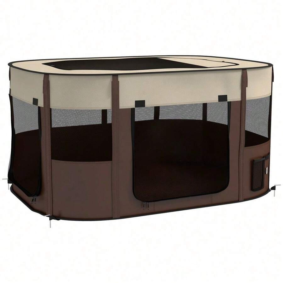 Foldable Dog Pen With Storage Bag For Indoor/Outdoor Use, Portable Pet Playpen, With Ground Stakes - T0001-01-7006 - View 1