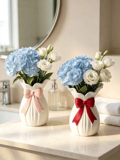 1pc Pink Bow Makeup Brush Holder, White & Pink, For Vanity Tabletop, Mother's Day Gift, Soft & Cute